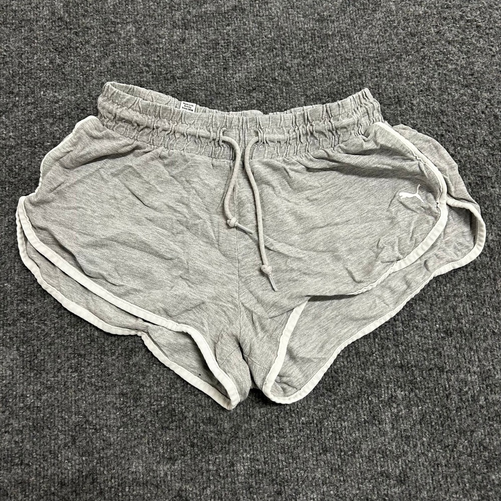 Puma Athletic Shorts Womens Size S Grey Dolphin Contrast Trim Lounge Gym Sporty